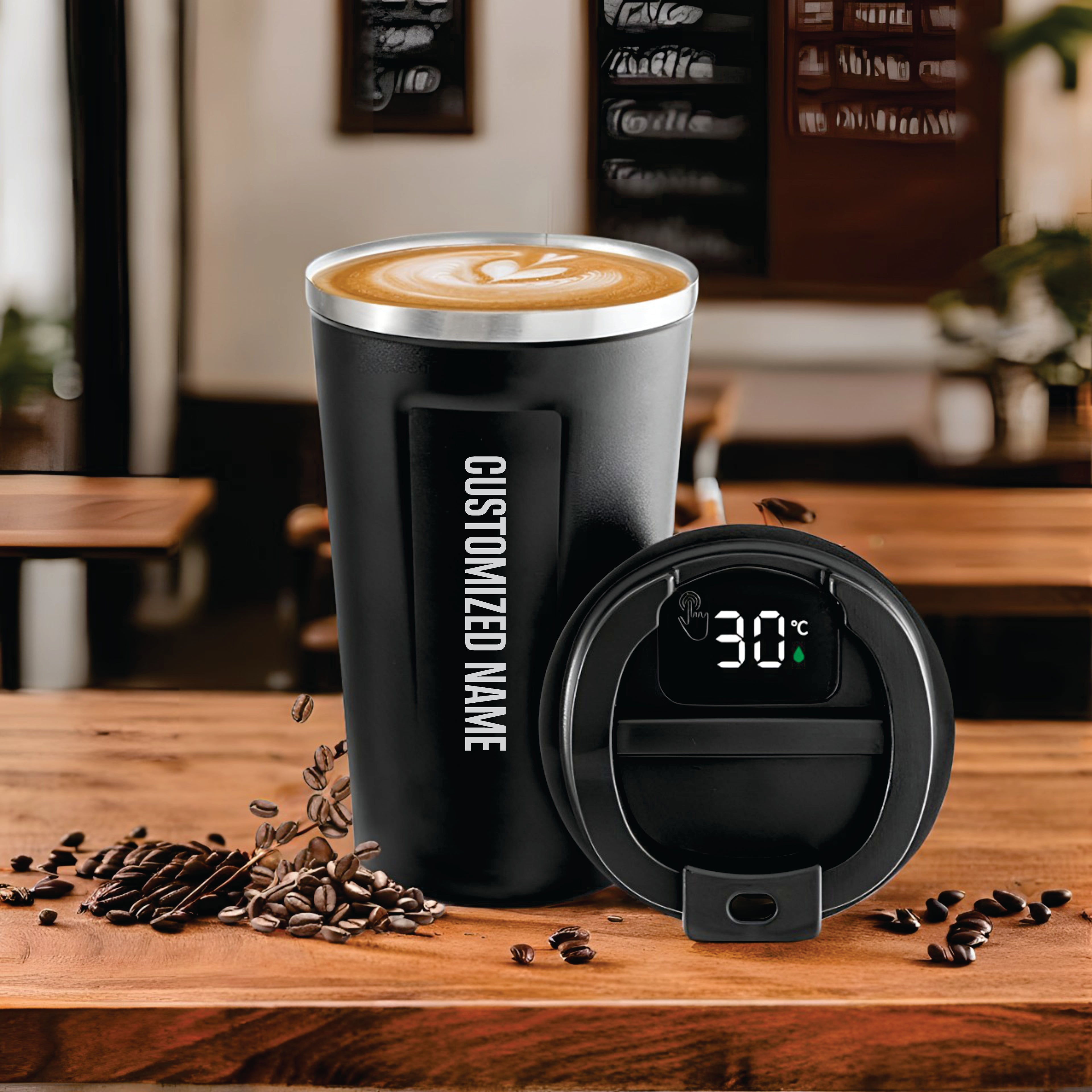 Customized Temperature Display Indicator Sipper | 380ML Vacuum Insulated Stainless Steel Coffee Mug